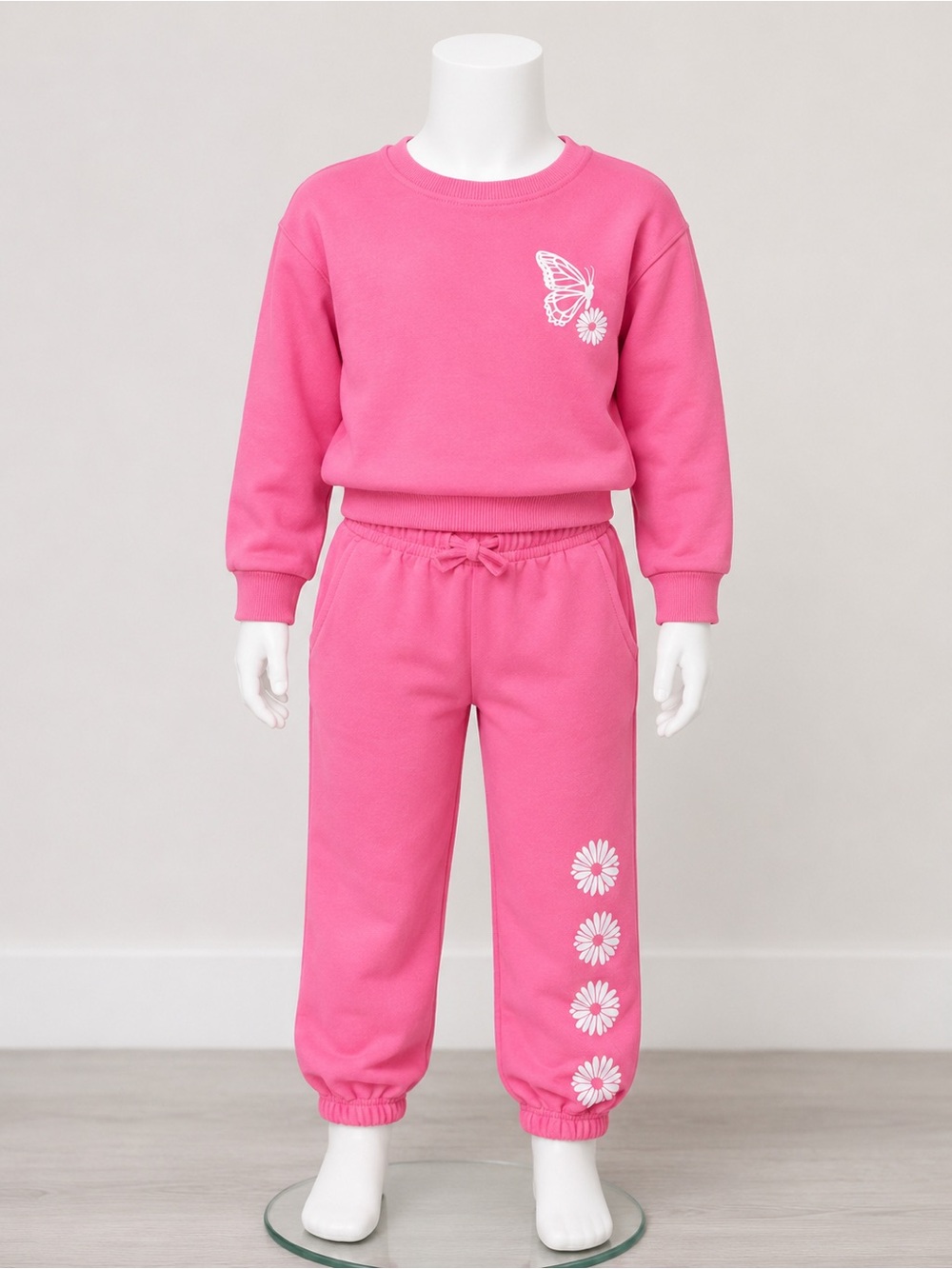 wonder nation Girls Pink Butterfly & Daisy Pajama Set